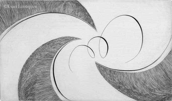 Evan Lindquist artist-printmaker, Spatial Dimensions, Contraction, copperplate engraving