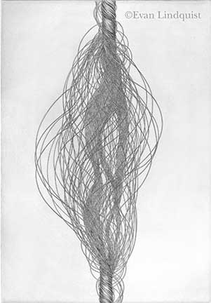Evan Lindquist artist-printmaker, Id, 1970, copperplate engraving, string theories