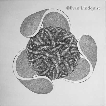 Evan Lindquist artist-printmaker, Universe, 1993, copperplate engraving, string theories